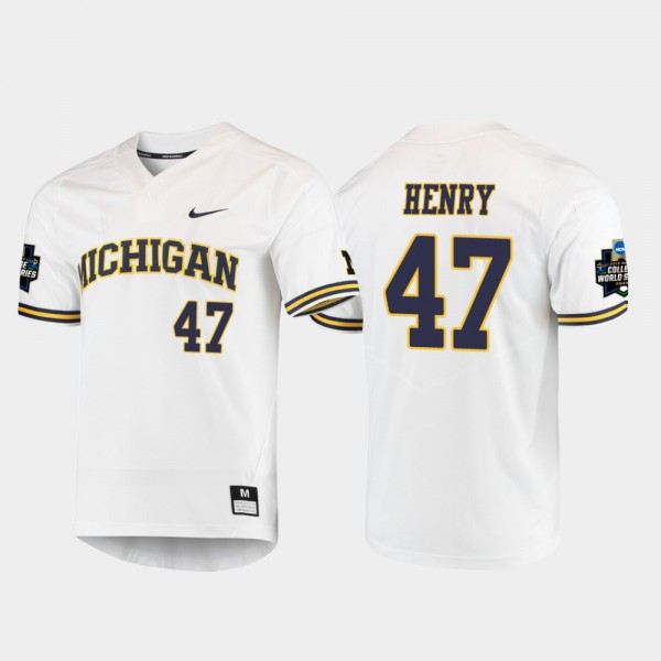 Michigan Wolverines #47 For Men's Tommy Henry Jersey White NCAA 2019 NCAA Baseball College World Series
